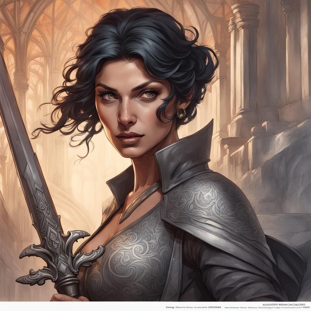 Monochrome Sword Master Portrait: Coloring Page Style