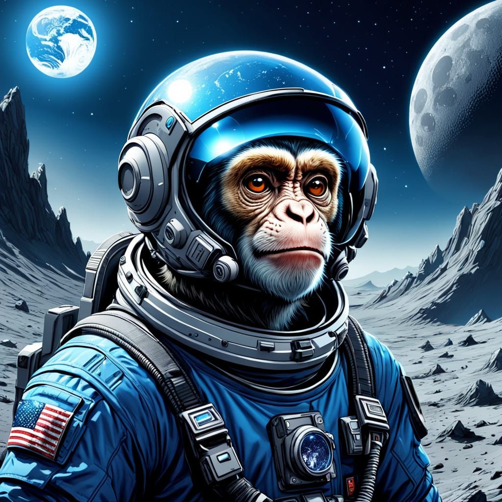 Epic Moon Landing in Blue Astronaut Suit