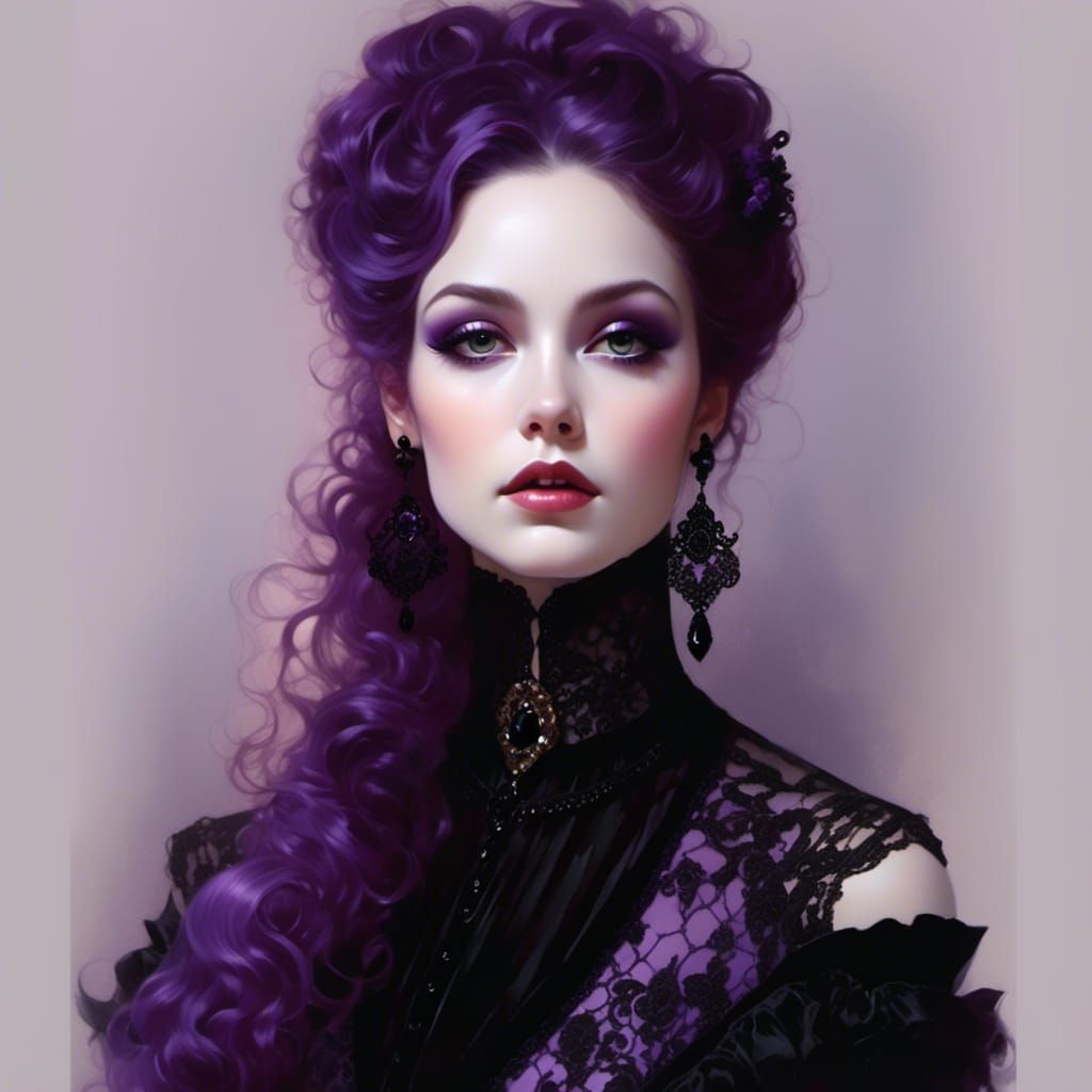 Rococo Lady in Velvet and Lace Portrait