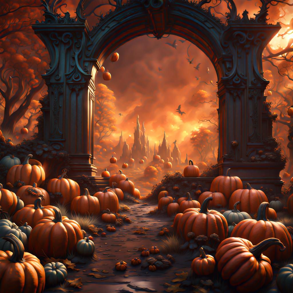 Fantastical Pumpkin Patch Concept Art in Deep Color