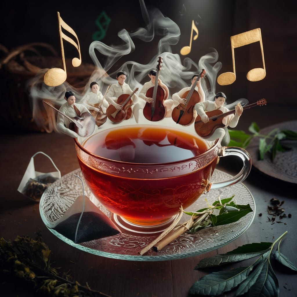 Vapor Band Plays Around Teacup in Elegant Fantasy Style