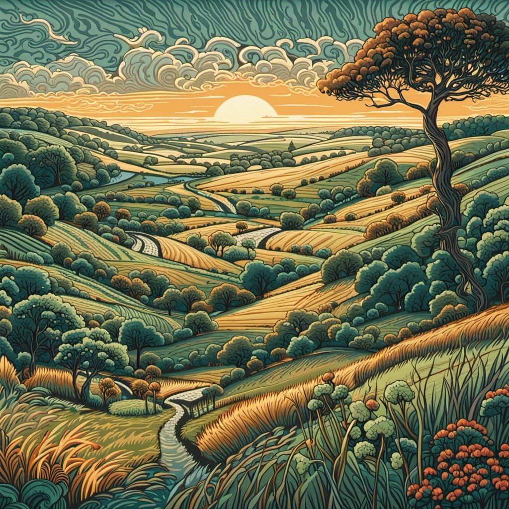 Cotswold Landscape in Detailed Matte Painting Style