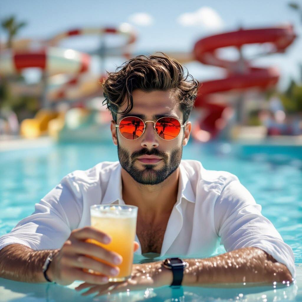 Stylish Man Relaxing Poolside in Summer
