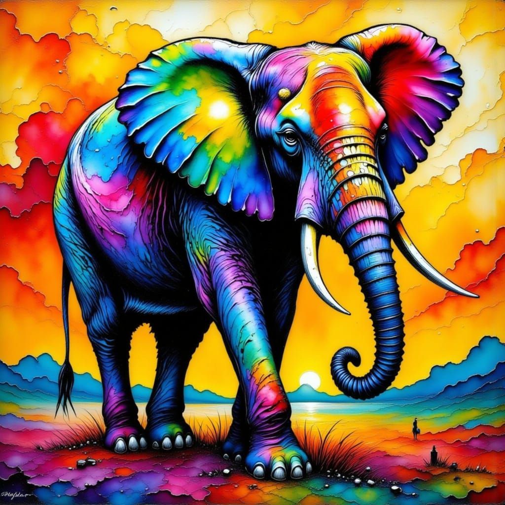 Surreal Elephant in Dramatic African Savannah Landscape with...