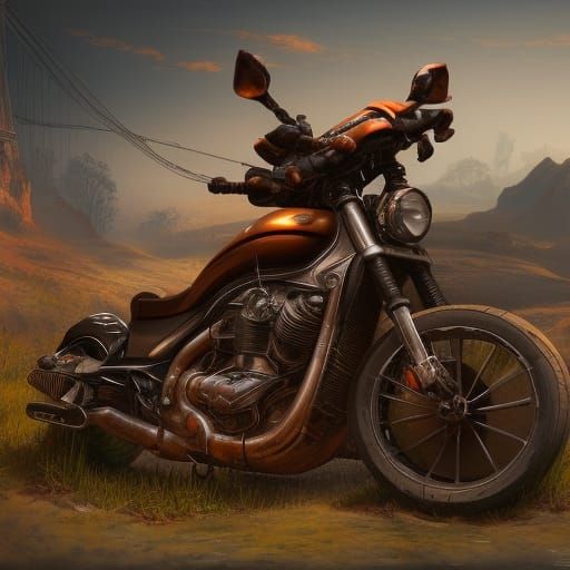 Motorcycle in Detailed Matte Painting Style