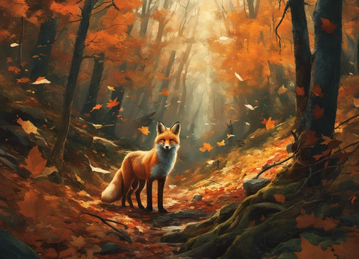 Fox in Autumnal Forest: Detailed Digital Art