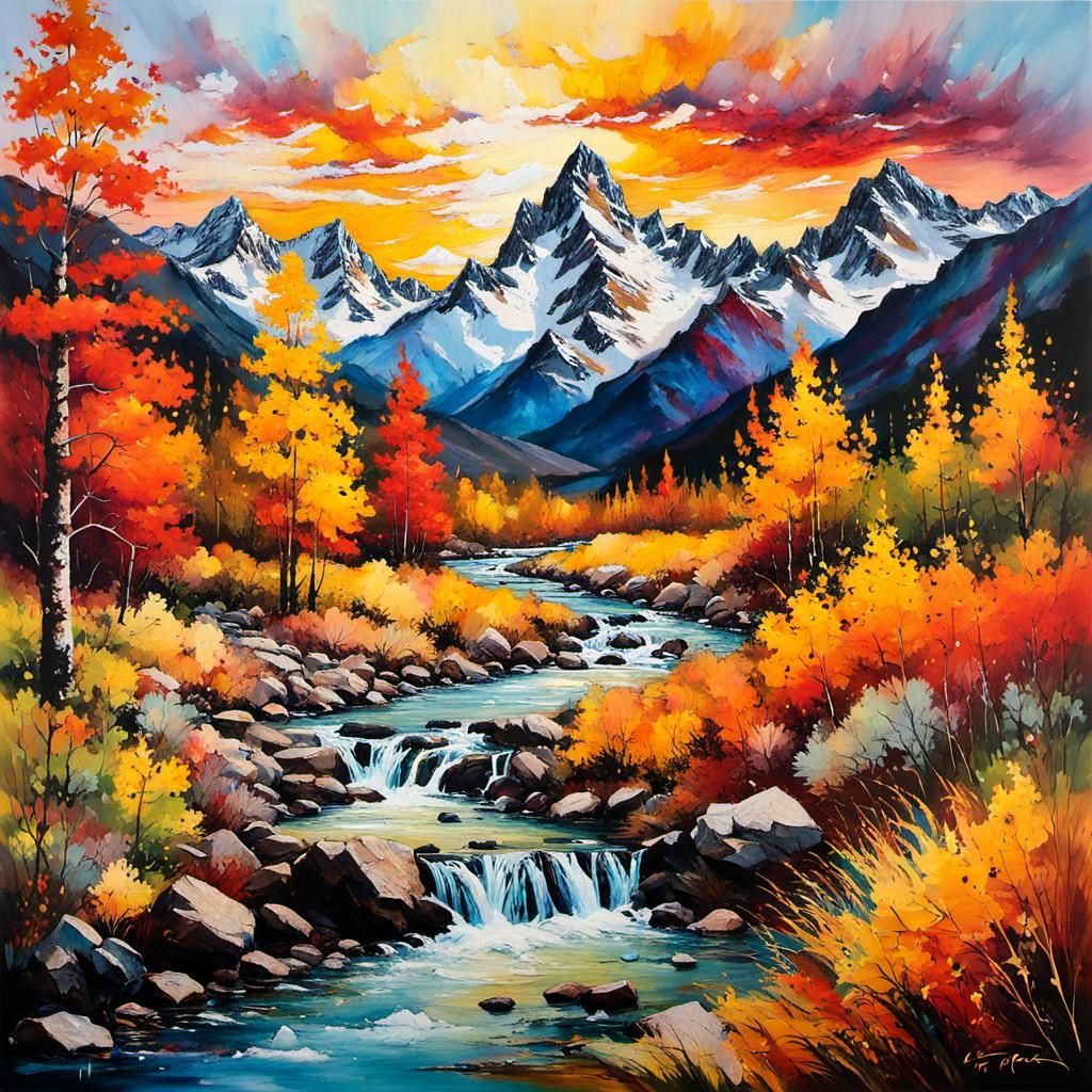 Autumn Mountainscape in Expressionist Impasto Style