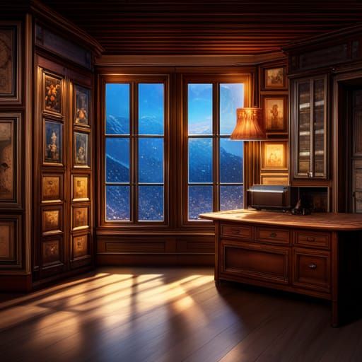 Cozy Room View of a Starry Winter Night