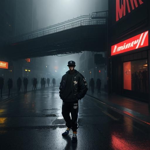 Confident Urban Youth in Iridescent Neon Lighting