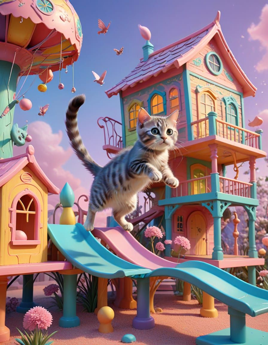 Whimsical Bombay Kitten Chases a Spring in a Fantastical Fun...