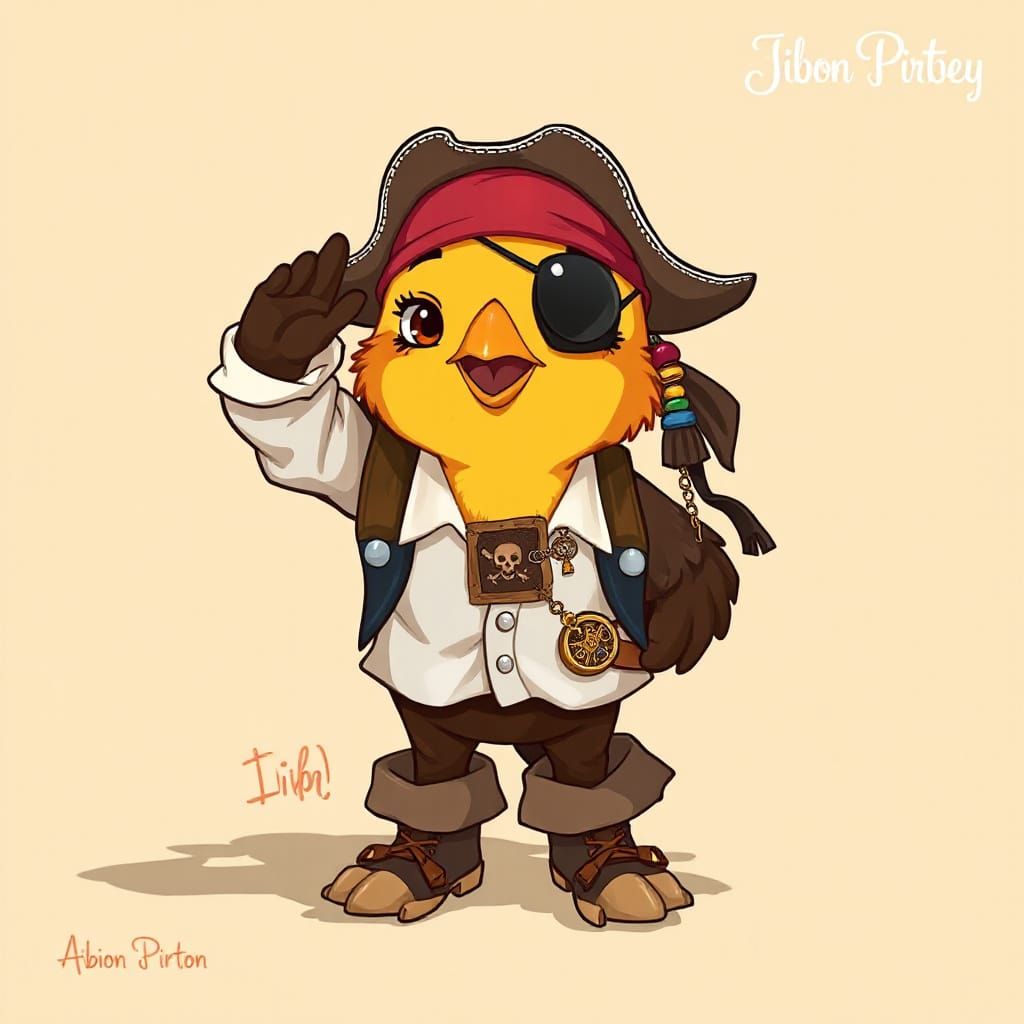 Chibi Pirate Bird Salutes in Whimsical Style