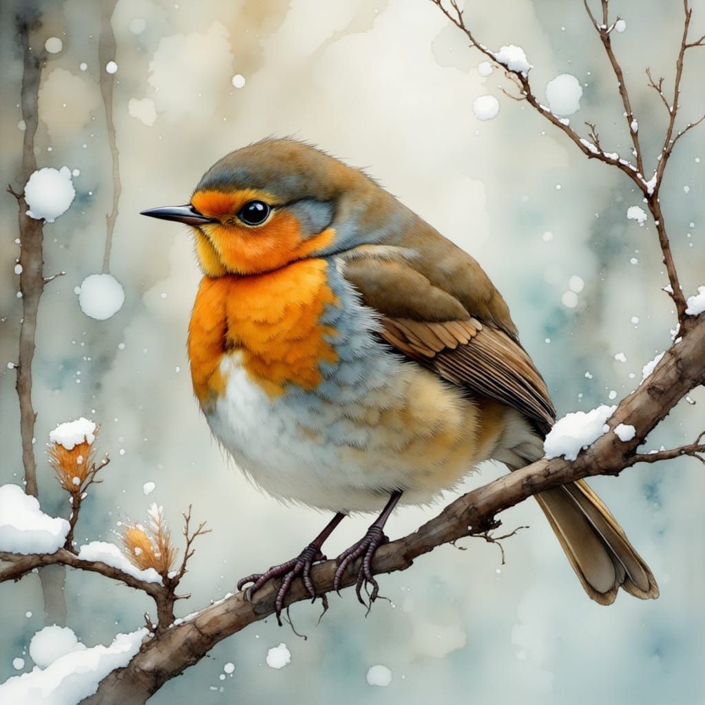 Robin in Winter Wonderland: Painterly Atmospheric Style