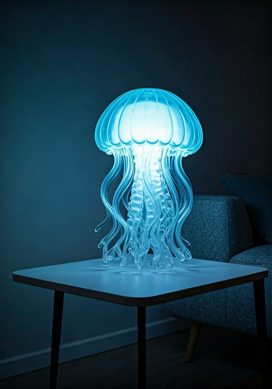 Bioluminescent Jellyfish Lamp in Modern Living Room