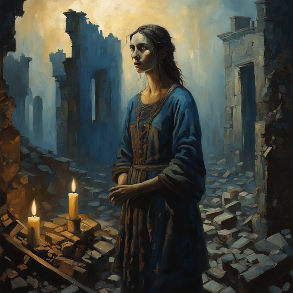 Figure in Ruins: A Surreal Oil Painting