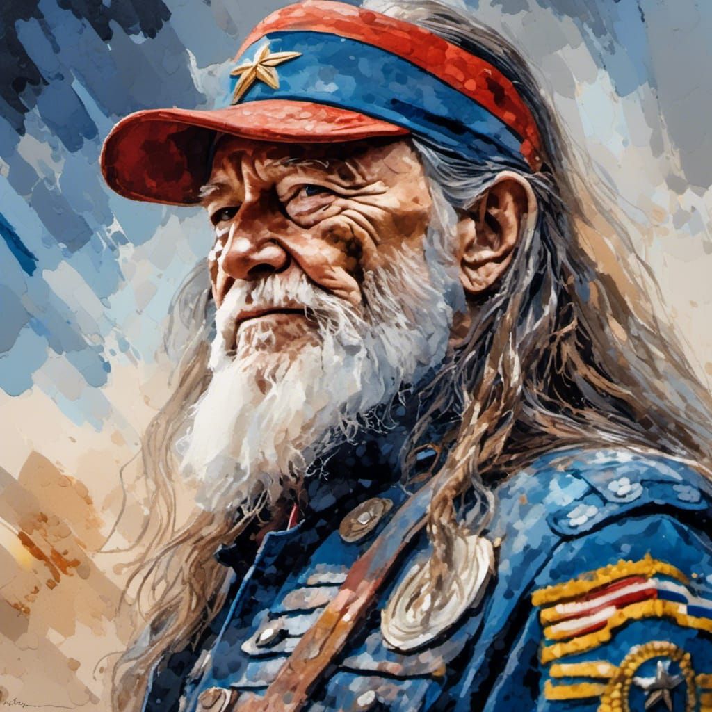 Willie Nelson as Buck Rogers in Gouache Style