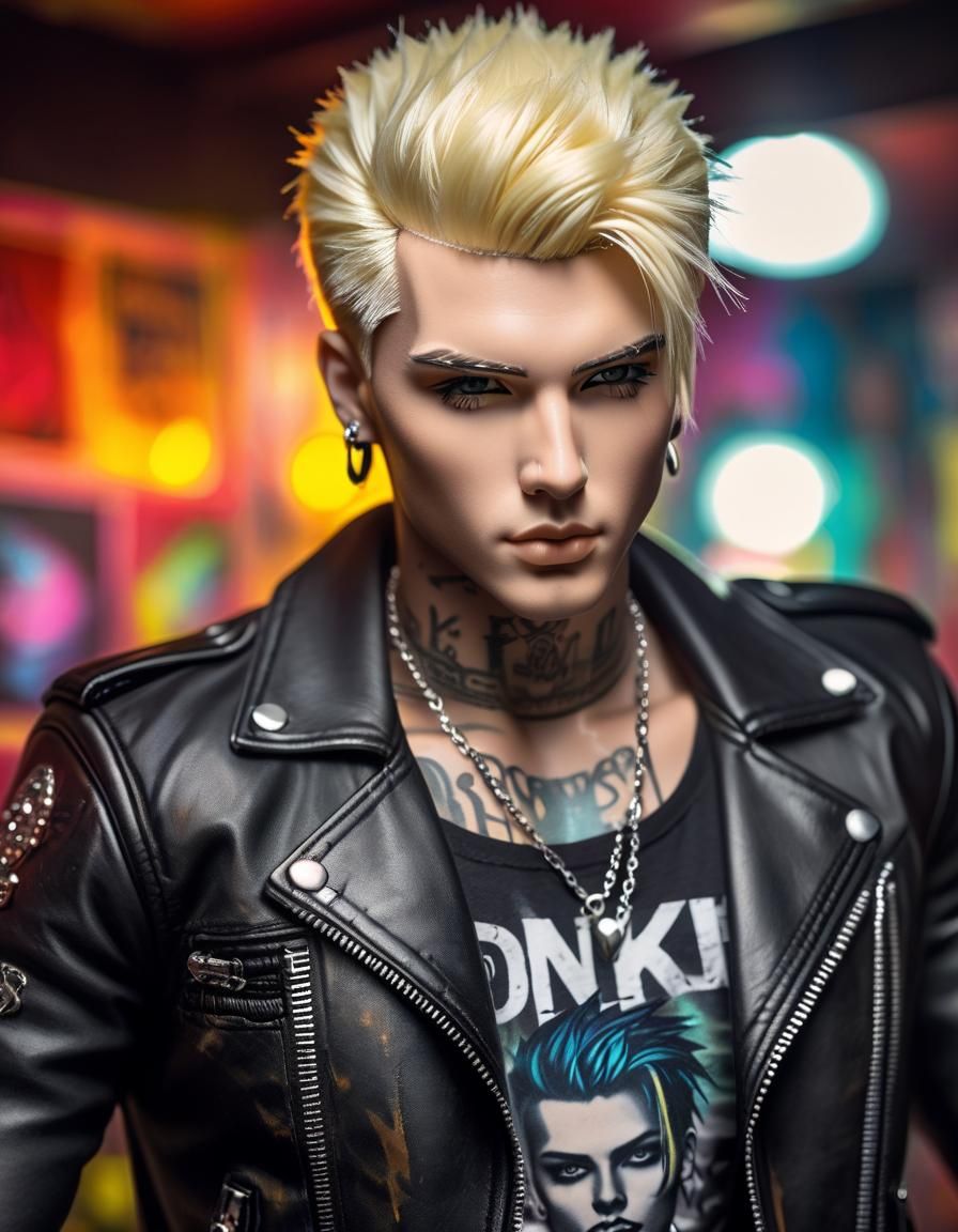 Hyperrealistic Punk Rock Ken Doll in Club