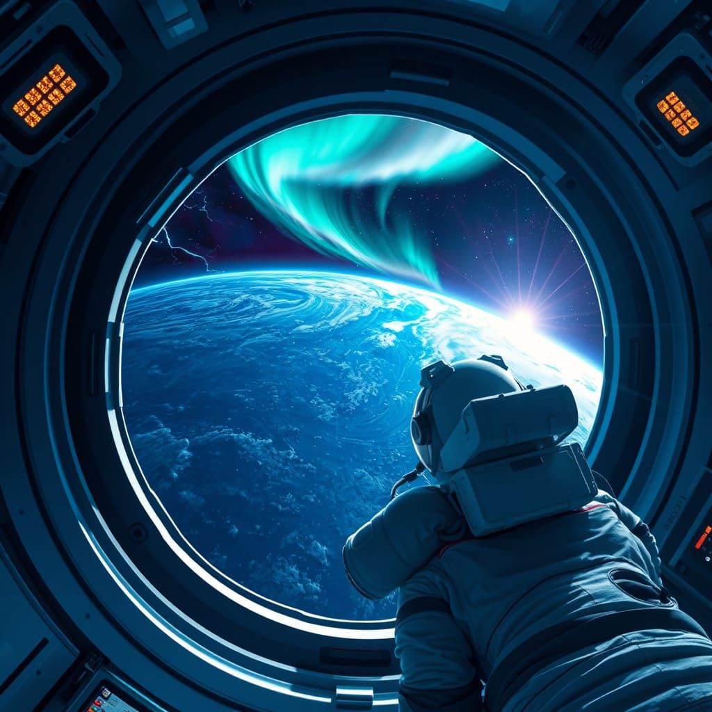 Astronaut's View: Earth from Space Station, Sci-Fi Art