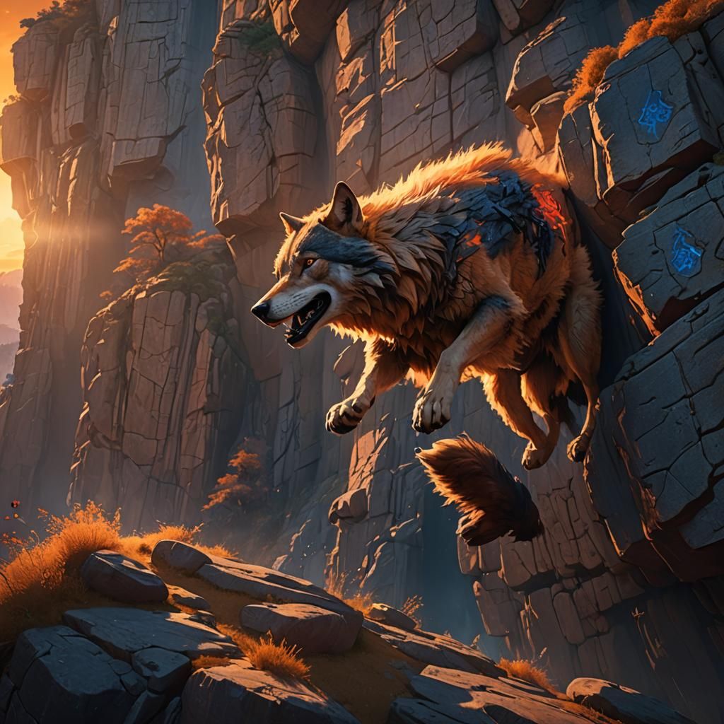Wolf Leaping from Cliff in Fantasy Concept Art