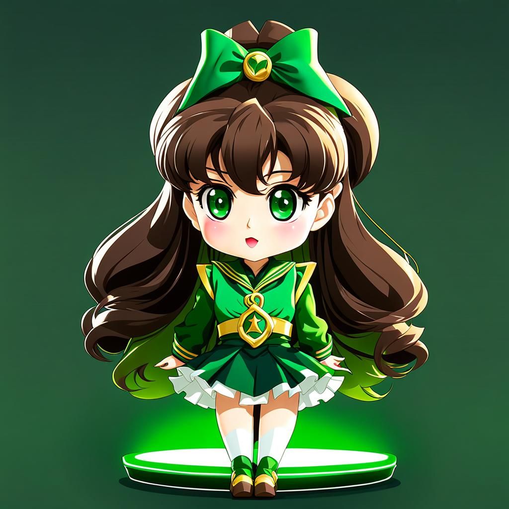 Chibi Sailor Jupiter Porcelain Doll in Anime Style