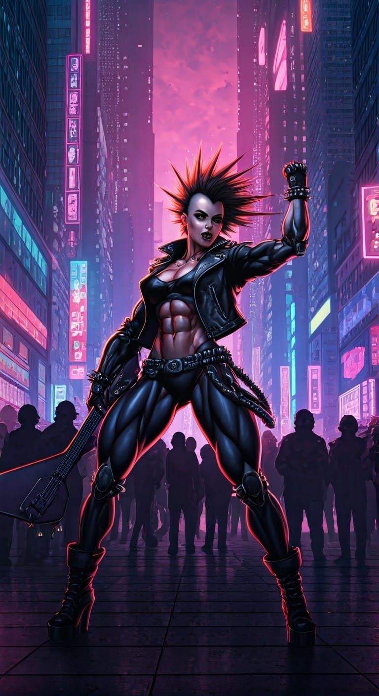 Cyberpunk Dancer in Dystopian Cityscape