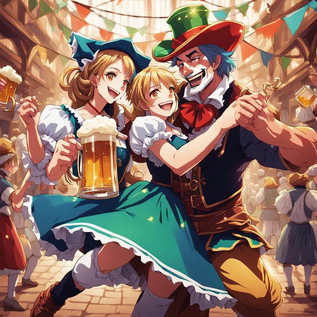 Oktoberfest Jester and Beer Maid in Anime Style