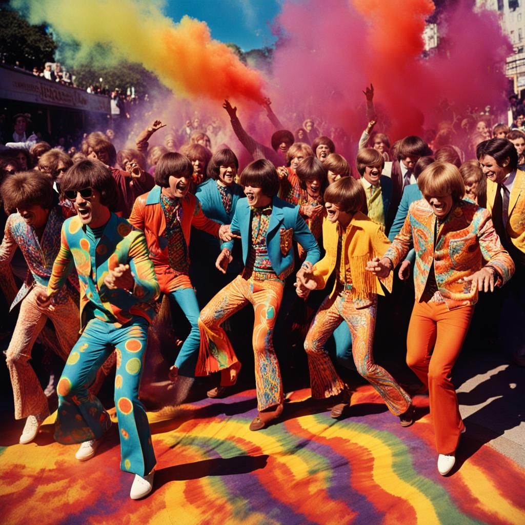 A color photo of the groovy 60's, capturing the vibrant and eclectic energy of a transformative era. In the photo, psych...
