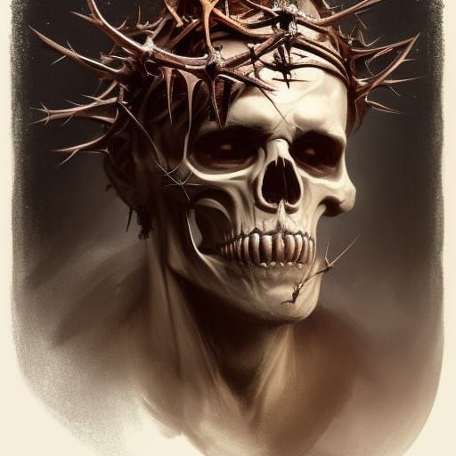 Skeleton King with Crown of Thorns Portrait