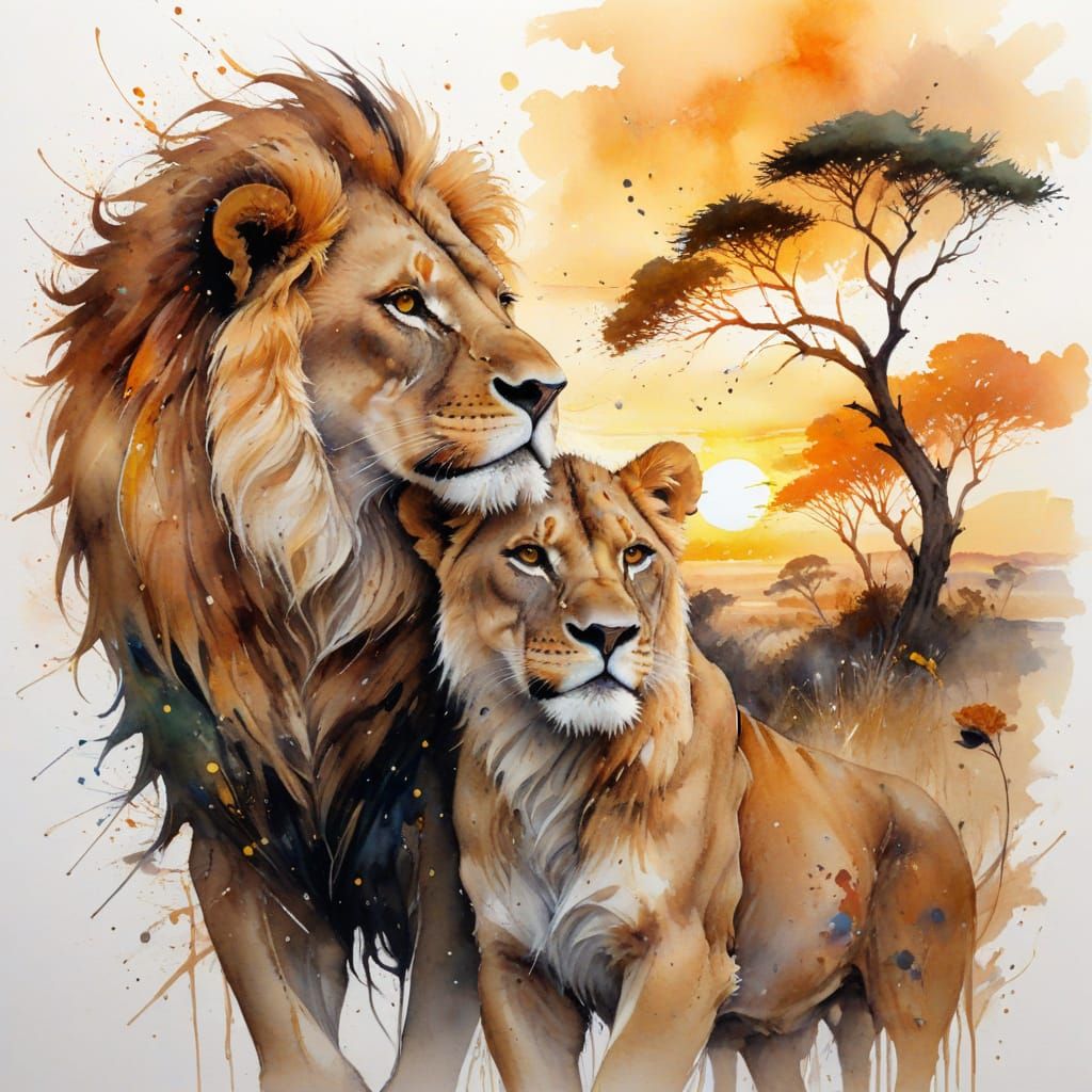 Savanna Sunset with Majestic Lions