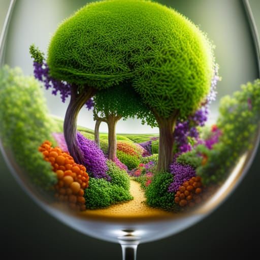 Miniature Garden in a Wine Glass: 8k Macro