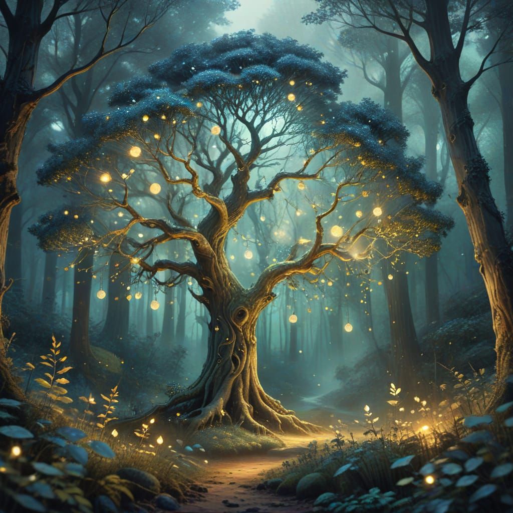 The Enchanted Sylfael Tree in Whimsical Fantasy Landscape