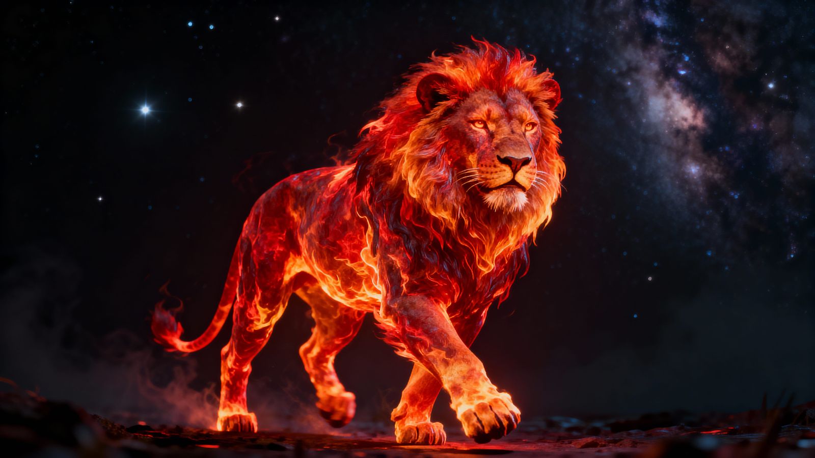 Fiery Cosmic Lion Striding Through Outer Galaxy