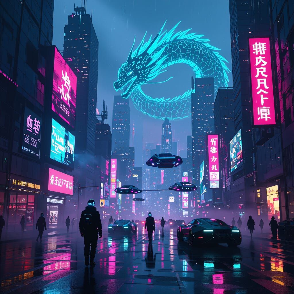 Neon Cyberpunk Cityscape at Dusk