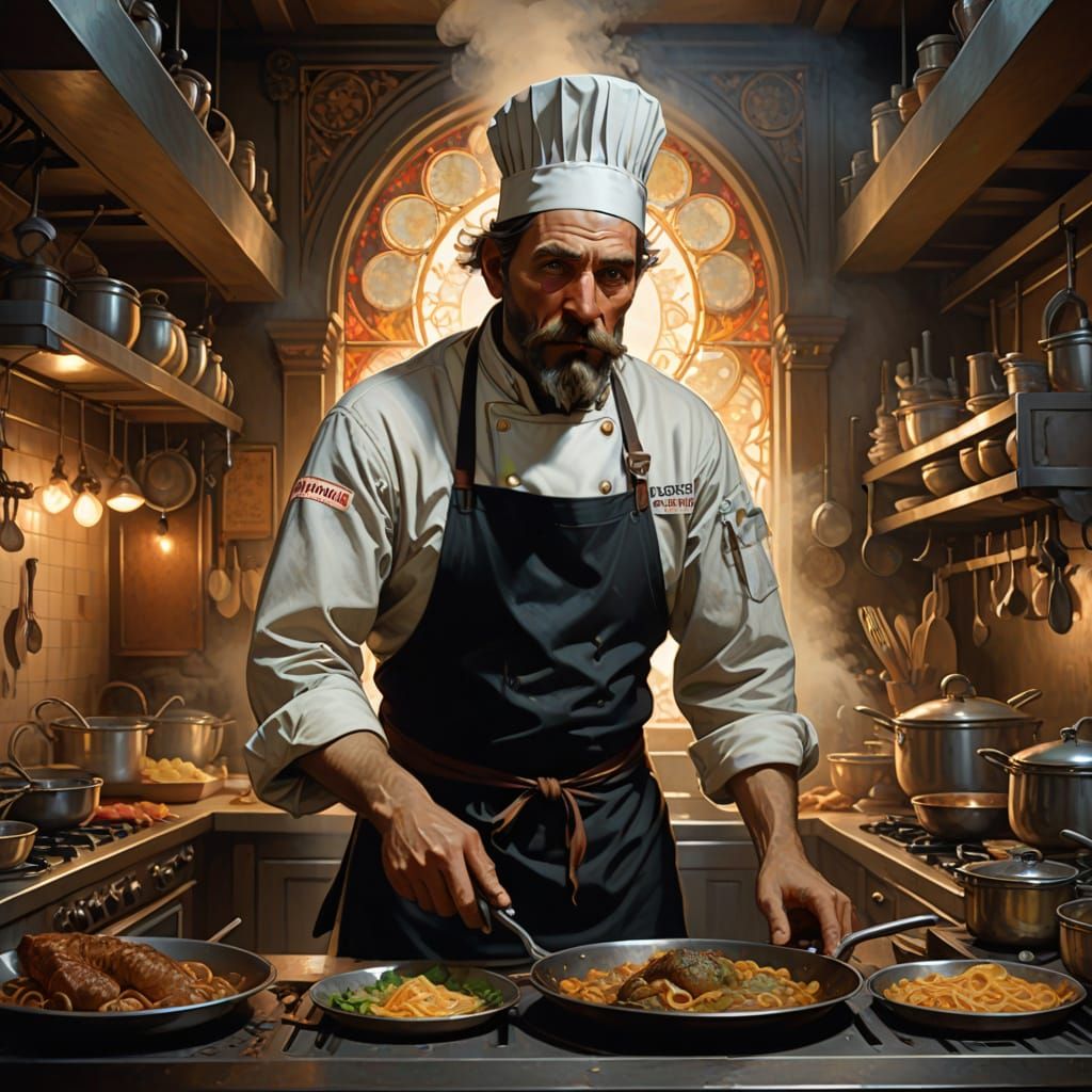 Mysterious Chef Silhouette in Steam, Cinematic Food Scene