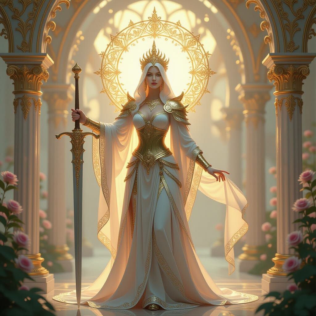 Golden Figure of Joy as Judge Holding Sword