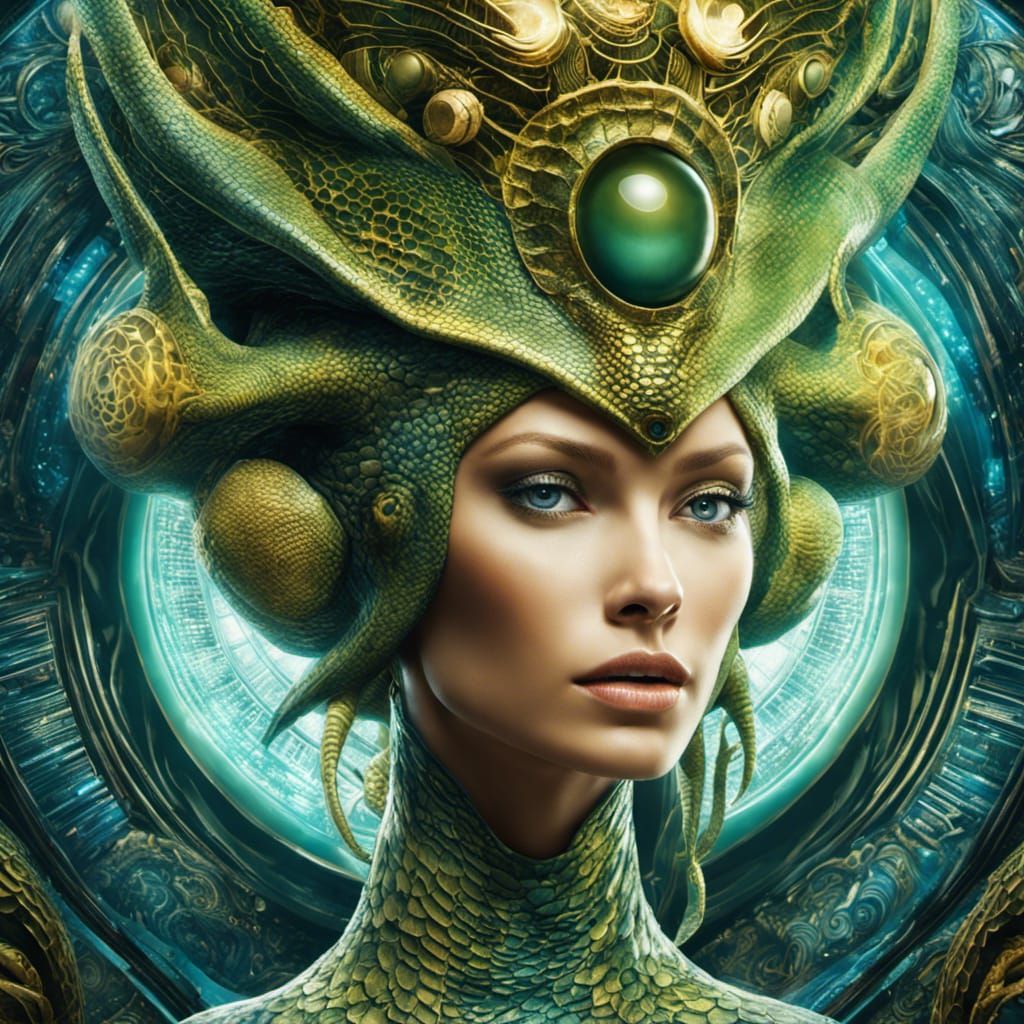 Reptilian Queen in Abstract Digital Art Style