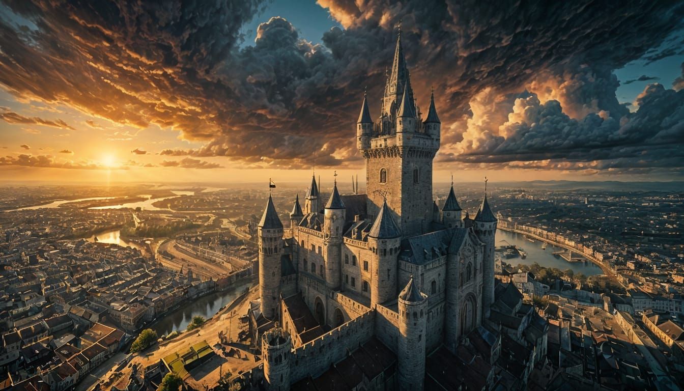 Hooded Assassin Overlooks Medieval City at Dusk