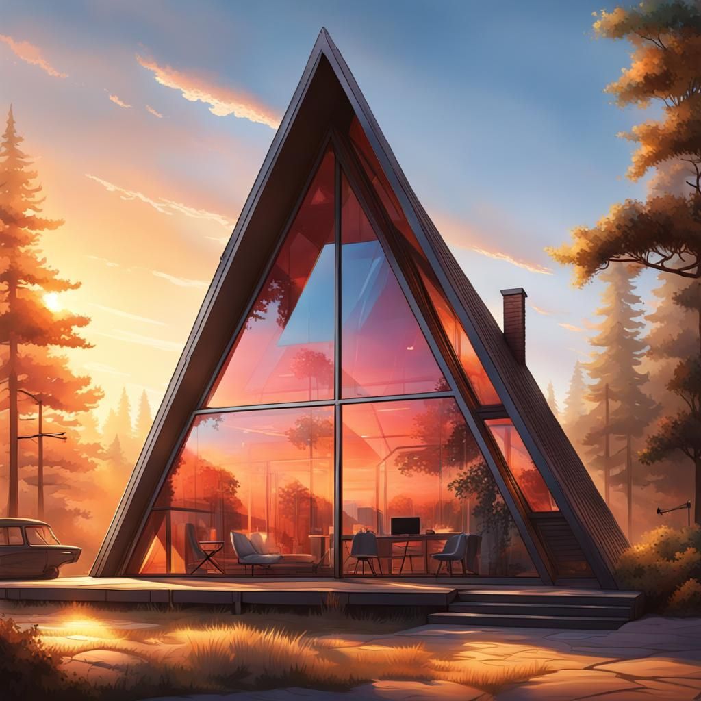 Glass A-Frame Home Glistening in Morning Sun