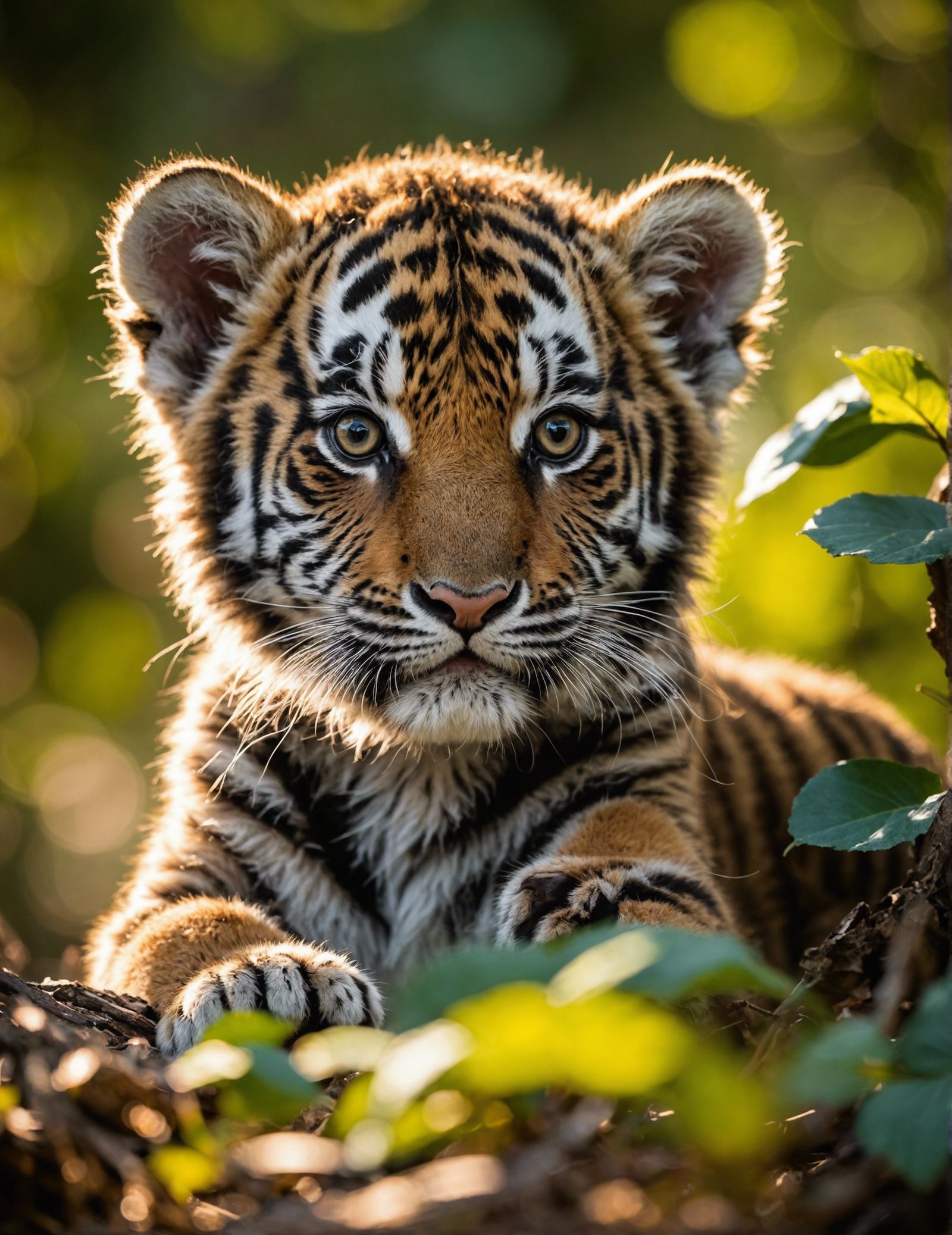 Adorable Baby Tiger in Natural Habitat: Sharp Photo