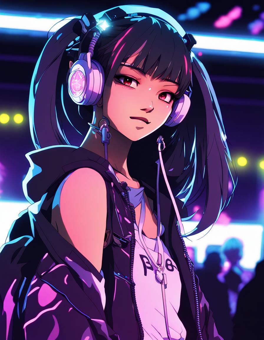 Raver at Techno Show in Anime Key Visual Style