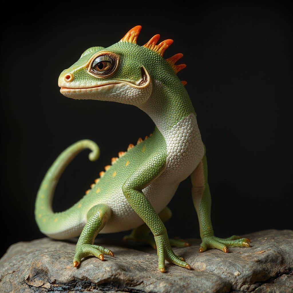 Wistful Lizard Artwork in Folk Art Style