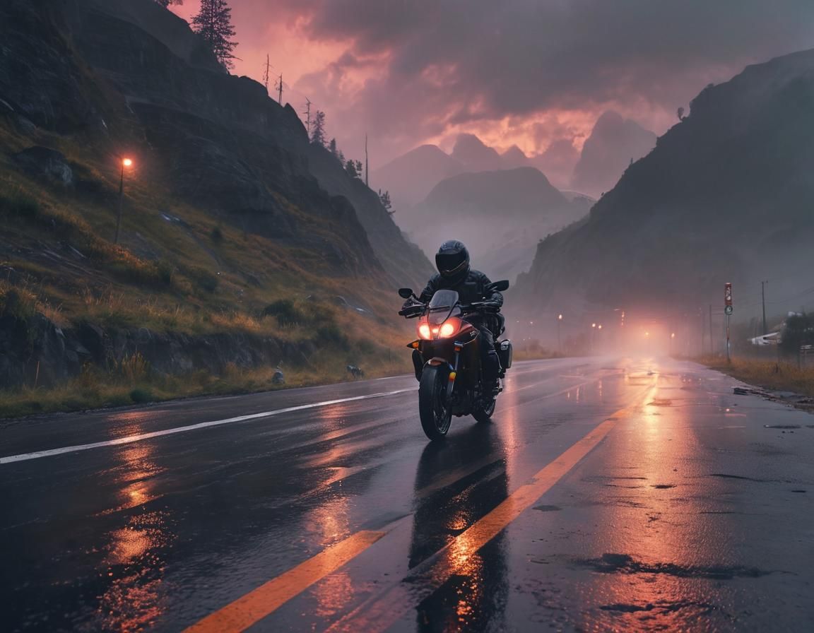 Ethereal Cyberpunk Rider in Neon-Drenched Night