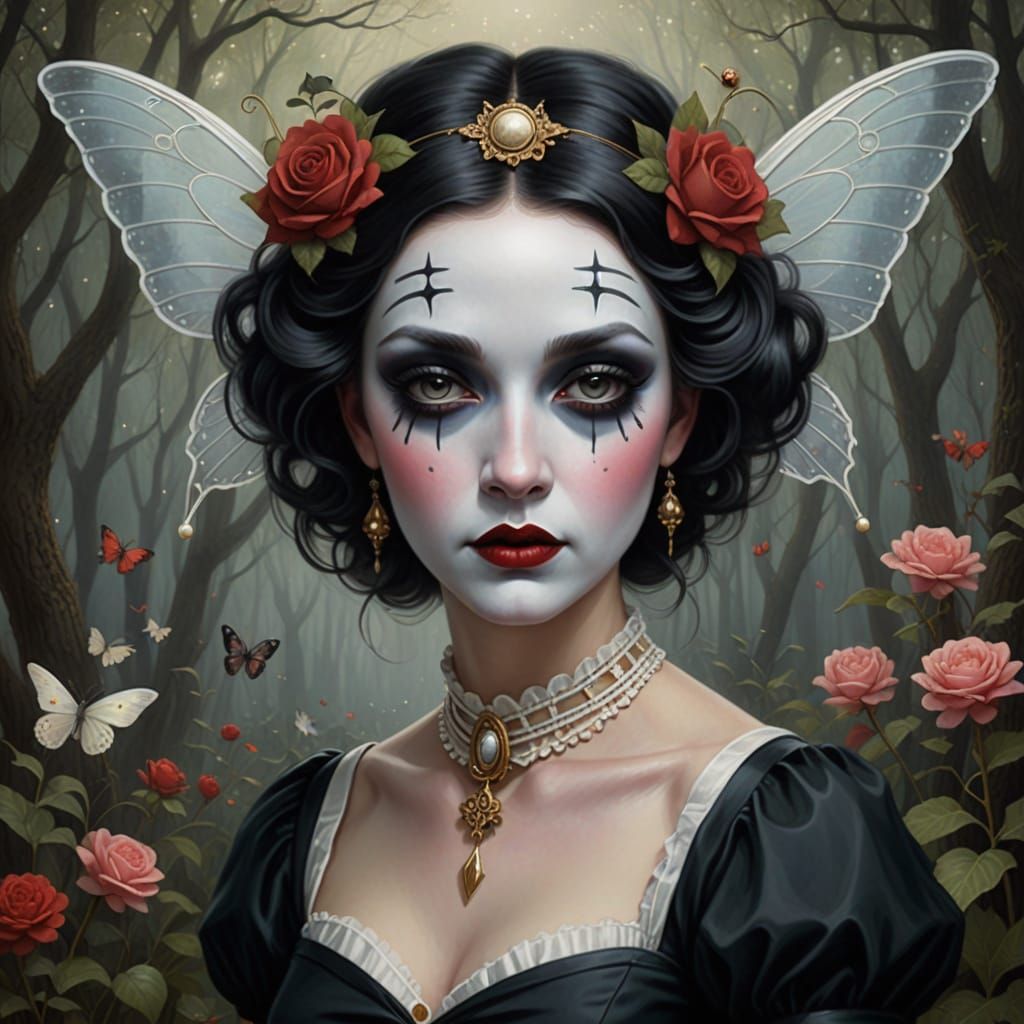 Whimsical Fairy Mime Portrait in Digital Art Style
