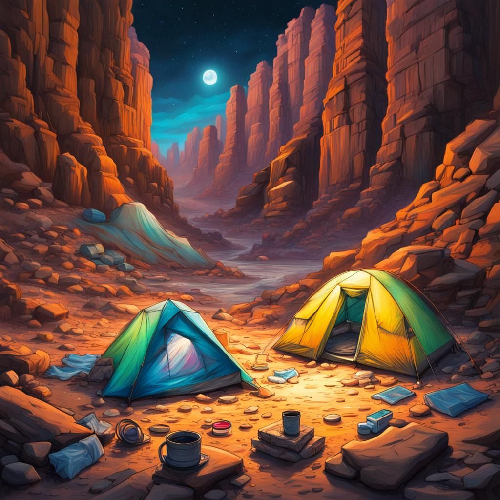 Desert Canyon Camping: Long Exposure Graffiti Art
