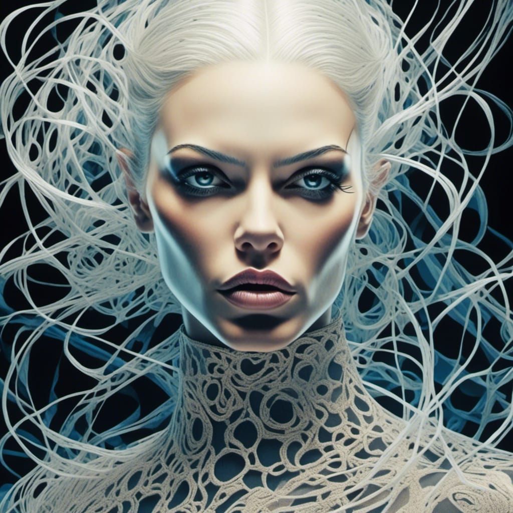 Surreal Woman Portrait with Flowing Ribbon