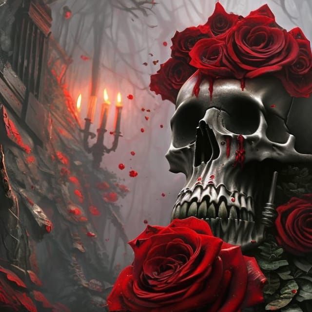 Skull and Roses in Dark Fantasy Style