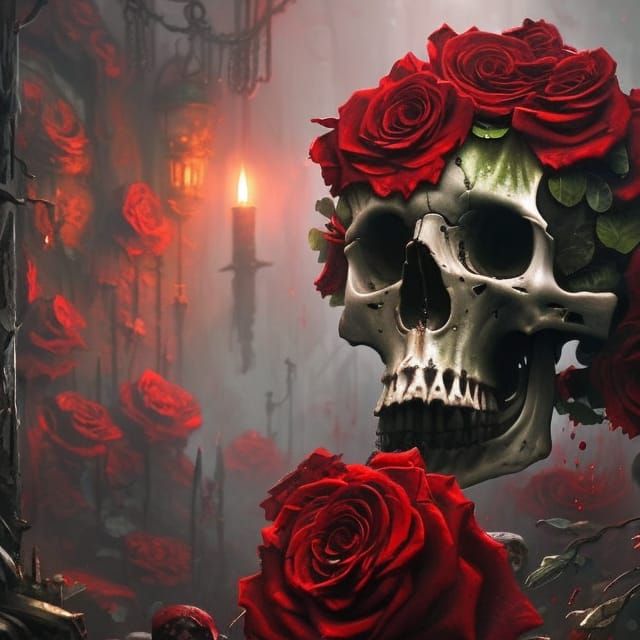 Skull and Roses Dark Fantasy Concept Art