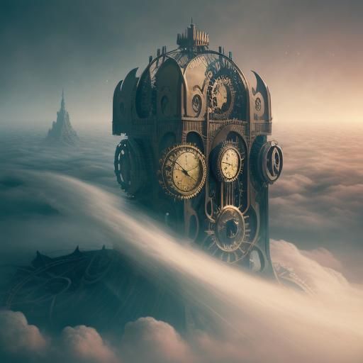 Surreal Clockwork Figure in Dreamlike Vortex