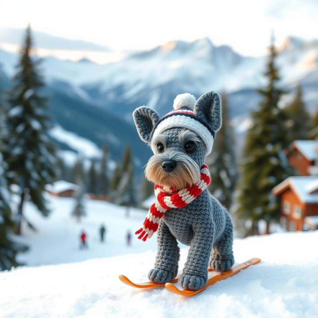 Mini Crochet Schnauzer Doll in Swiss Alps