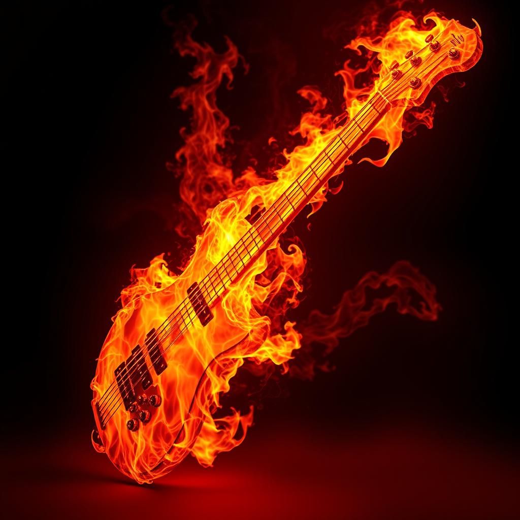 Fiery Bass Guitar in Cyberpunk Style