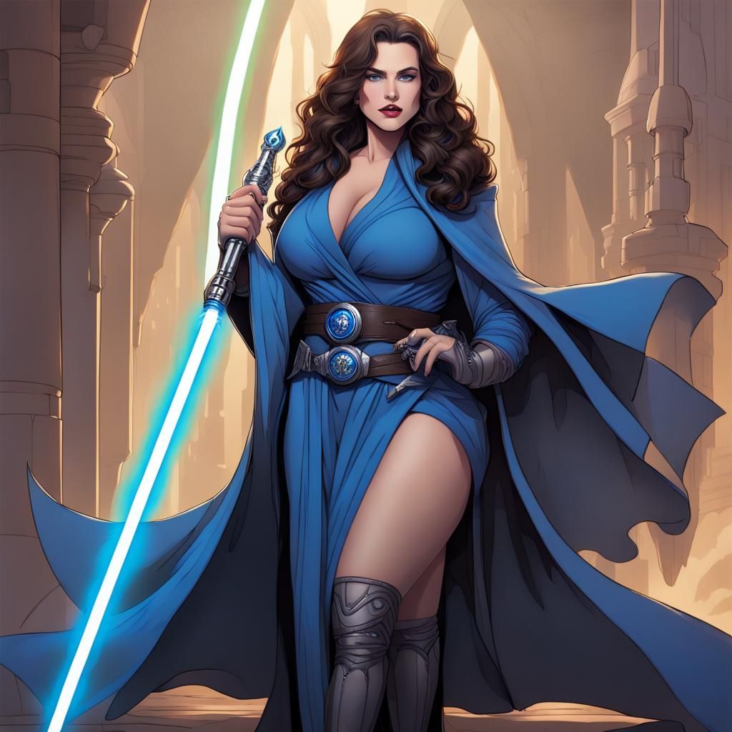 Full-Figured Jedi with Lightsaber Hilt in Blue